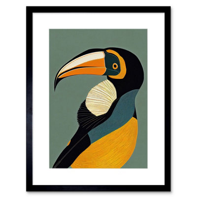 Artery8 Wall Art Print Keel Billed Toucan Bird Portrait Vintage Artwork Framed 9X7 Inch from B&Q
