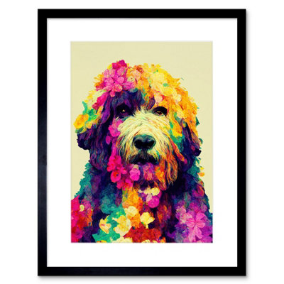 Artery8 Wall Art Print Colourful Vibrant Floral Labradoodle Dog Abstract Portrait Artwork Framed 9X7 Inch from B&Q