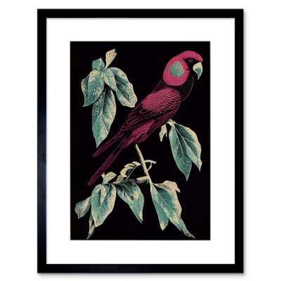Artery8 Wall Art Print Burgundy Parakeet Retro Modern Vintage Tropical Jungle Artwork Framed 9X7 Inch from B&Q