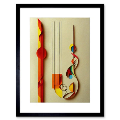 Artery8 Wall Art Print Kandinsky Inspired Abstract Musical Symbol Clefs Music Yellow Turquoise Orange Artwork Framed 9X7 Inch from B&Q