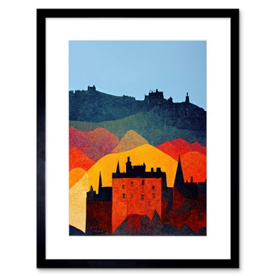 Artery8 Wall Art Print Edinburgh In Autumn Scotland Scottish Modern Folk Art Multi Coloured Cityscape Artwork Framed 9X7 Inch from B&Q