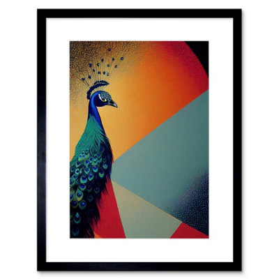 Artery8 Wall Art Print Modern Peacock Portrait In Colourful Abstract Vibrant Orange Artwork Framed 9X7 Inch from B&Q