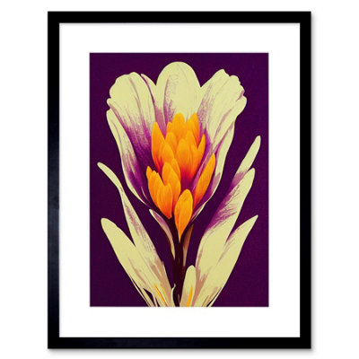 Artery8 Wall Art Print Vibrant Saffron Crocus Flower Abstract In Violet Orange Cream Artwork Framed 9X7 Inch from B&Q