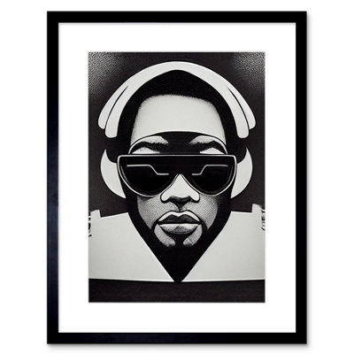 Artery8 Wall Art Print Hip Hop Black Artist Music Dj Monochrome Music Musician Artwork Framed 9X7 Inch from B&Q