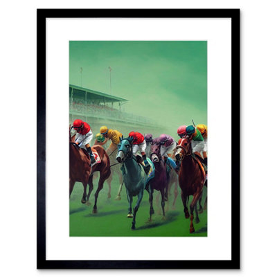Artery8 Wall Art Print Kentucky Derby Horse Racing Jockeys Modern Oil Painting Artwork Framed 9X7 Inch from B&Q