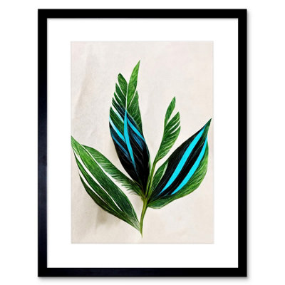 Artery8 Wall Art Print Tropical Plant Feathery Leaves Green Turquoise Simple Botanical Artwork Framed 9X7 Inch from B&Q