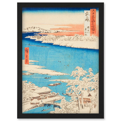 Artery8 Sumida RiverSnowy Morning Musashi Province Utagawa Hiroshige Japan Woodblock Wall Art PrintA4 Size from B&Q