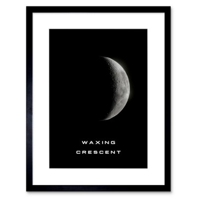 B&Q -  Wall Art Print Phases Of The Moon Astronomy Waxing Crescent Lunar Space Poster Artwork Framed 9X7 Inch