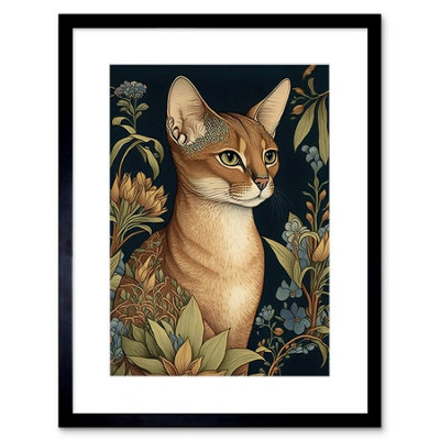 Artery8 Wall Art Print Abyssinian Cat With Flowers Art Nouveau Modern Watercolour Artwork Framed 9X7 Inch from B&Q