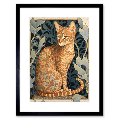 Artery8 Wall Art Print Ocicat Cat With Flower Pattern Fur Coat Art Nouveau Watercolour Artwork Framed 9X7 Inch from B&Q