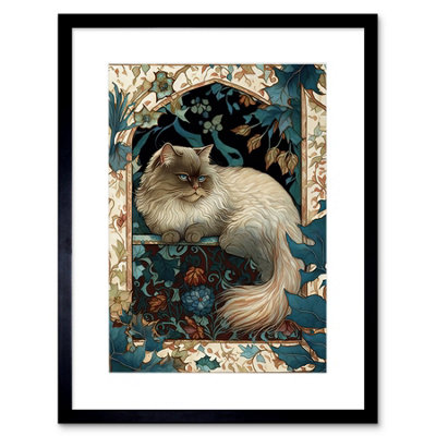 B&Q -  Wall Art Print Perched Himalayan Persian Cat Modern Art Nouveau Artwork Framed 9X7 Inch