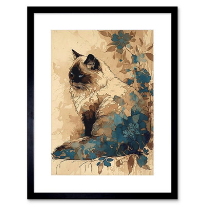 Artery8 Wall Art Print Ragdoll Cat With Floral Patterns Watercolour Artwork Framed 9X7 Inch from B&Q