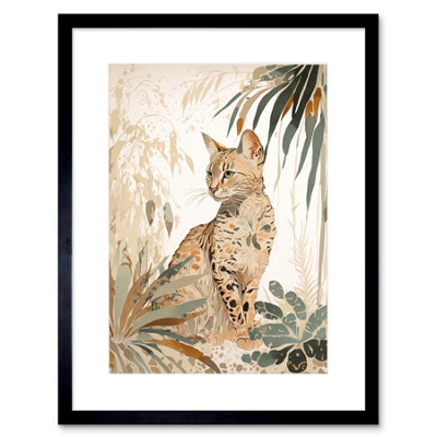 Artery8 Wall Art Print Savannah Cat With Colourful Fur Pattern In Nature Modern Watercolour Artwork Framed 9X7 Inch from B&Q