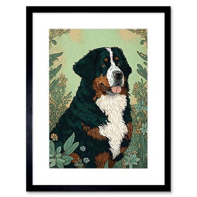 Artery8 Wall Art Print Bernese Mountain Dog In Wildflower Field Modern Artwork Framed 9X7 Inch from B&Q