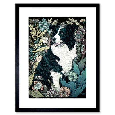 Artery8 Wall Art Print Border Collie Dog In Wildflower Field Modern Artwork Framed 9X7 Inch from B&Q