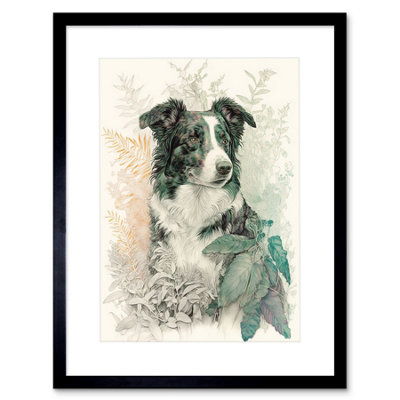 Artery8 Wall Art Print Border Collie Dog In Field Modern Colour Pencil Portrait Artwork Framed 9X7 Inch from B&Q