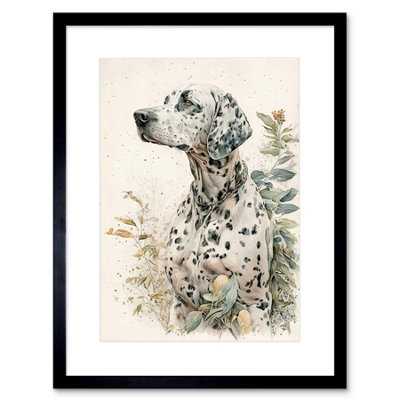 Artery8 Wall Art Print Dalmatian Dog In Field Soft Watercolour Pencil Portrait Artwork Framed 9X7 Inch from B&Q
