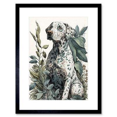 Artery8 Wall Art Print Dalmatian Dog In Field Plants Modern Watercolour Artwork Framed 9X7 Inch from B&Q