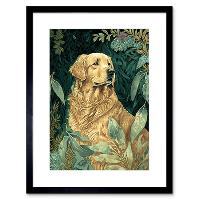 Artery8 Wall Art Print Golden Retriever Dog In Nature Modern Watercolour Artwork Framed 9X7 Inch from B&Q