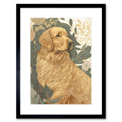 Artery8 Wall Art Print Golden Retriever Dog In Nature Soft Pastel Colour Artwork Framed 9X7 Inch from B&Q