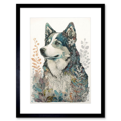Artery8 Wall Art Print Siberian Husky Dog Nature Spirit Animal Modern Multicoloured Artwork Framed 9X7 Inch from B&Q