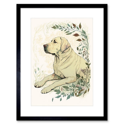 Artery8 Wall Art Print Labrador Retriever Dog Lying In Field Modern Linocut Artwork Framed 9X7 Inch from B&Q