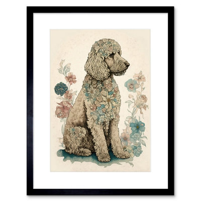 Artery8 Wall Art Print Poodle Dog With Flower Fur Coat Modern Boho Watercolour Artwork Framed 9X7 Inch from B&Q
