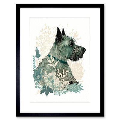 Artery8 Wall Art Print Scottish Terrier Dog Lying In Flower Field Modern Teal Tan Artwork Framed 9X7 Inch from B&Q