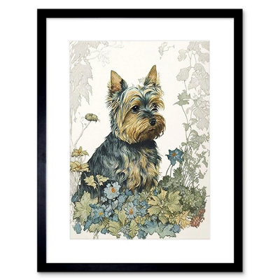 Artery8 Wall Art Print Yorkshire Terrier Dog In Wildflowers Watercolour Artwork Framed 9X7 Inch from B&Q