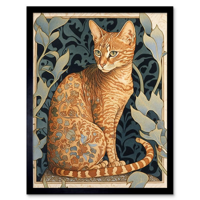 Artery8 Ocicat Cat Flower Fur Coat Nouveau Watercolour Framed Wall Art Print from B&Q