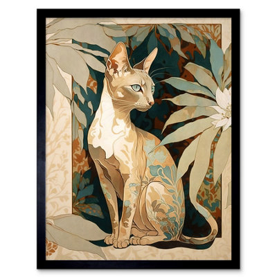 Artery8 Framed Wall Art Shorthair Cat Botanical Pattern Fur And Plants Modern Art Nouveau Watercolour12X16 Inch from B&Q