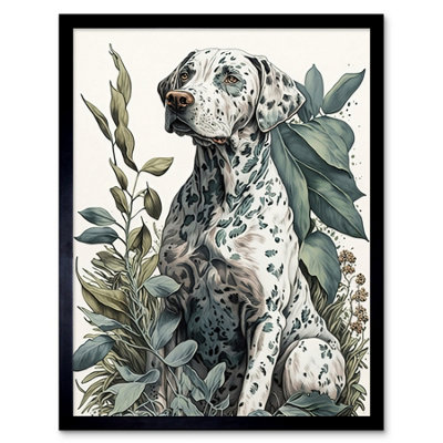 Artery8 Framed Wall Art Dalmatian Dog In Field Plants Modern Watercolour12X16 Inch from B&Q