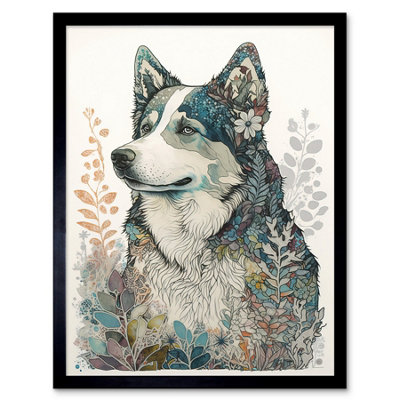 Artery8 Framed Wall Art Siberian Husky Dog Nature Spirit Animal Modern Multicoloured12X16 Inch from B&Q