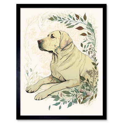 Artery8 Framed Wall Art Labrador Retriever Dog Lying In Field Modern Linocut12X16 Inch from B&Q