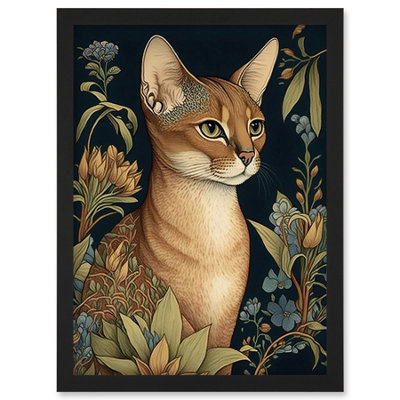 Artery8 Abyssinian Cat With Flowers Art Nouveau Modern Watercolour Illustration Wall Art PrintA4 Size from B&Q