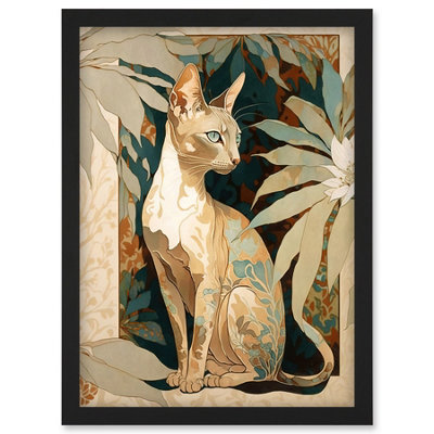 Artery8 Shorthair Cat Botanical Pattern Fur And Plants Modern Art Nouveau Watercolour Illustration Wall Art PrintA4 Size from B&Q