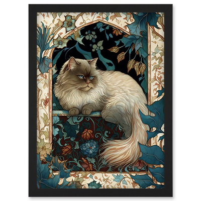 B&Q -  Perched Himalayan Persian Cat Modern Art Nouveau Illustration Wall Art PrintA4 Size