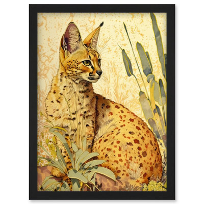 Artery8 Serval Cat In Nature Detailed Watercolour And Ink Bright Illustration Wall Art PrintA4 Size from B&Q