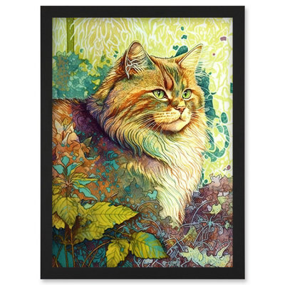 Artery8 Siberian Cat In Nature Vibrant Colourful Modern Portrait Illustration Wall Art PrintA4 Size from B&Q