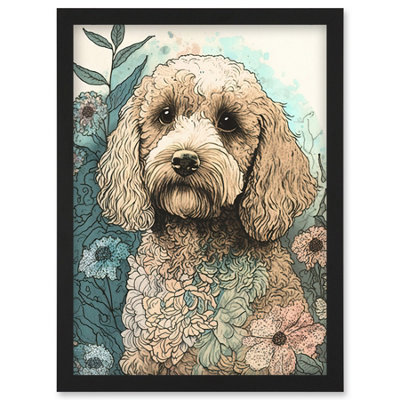 Artery8 Cockapoo Dog In Wildflower Field Pastel Watercolour Illustration Wall Art PrintA4 Size from B&Q
