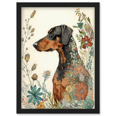 Artery8 Doberman Dog With Spring Flowers Colourful Watercolour Illustration Wall Art PrintA4 Size from B&Q