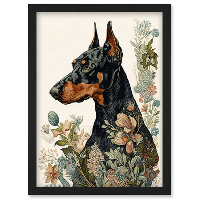 Artery8 Doberman Dog With Wild Flowers Boho Watercolour Illustration Wall Art PrintA4 Size from B&Q