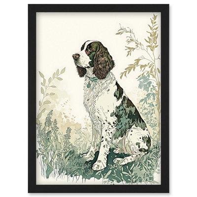 Artery8 English Springer Spaniel Dog In Field Modern Pastel Watercolour Illustration Wall Art PrintA4 Size from B&Q