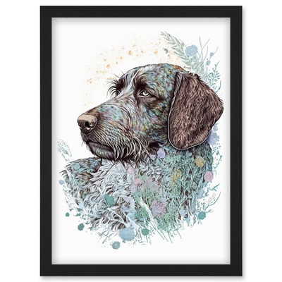 Artery8 German Wirehead Pointer Dog Nature Spirit Animal Modern Multicoloured Illustration Wall Art PrintA4 Size from B&Q