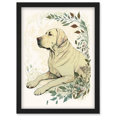Artery8 Labrador Retriever Dog Lying In Field Modern Linocut Illustration Wall Art PrintA4 Size from B&Q