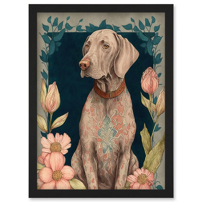 Artery8 Grey Weimaraner Dog With Ornate Pattern Fur Coat And Flowers Modern Art Nouveau Illustration Wall Art PrintA4 Size from B&Q