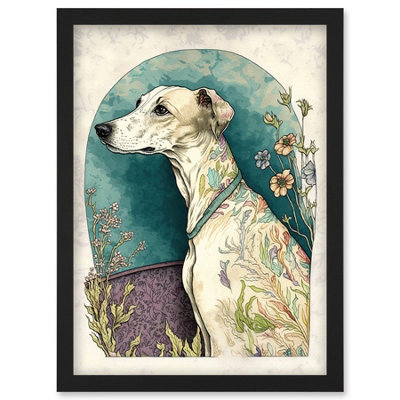 Artery8 Whippet Dog With Flowers Modern Multicoloured Watercolour Illustration Wall Art PrintA4 Size from B&Q