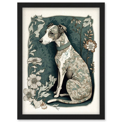 Artery8 Whippet Dog With Floral Pattern Fur Coat Art Nouveau Inspired Watercolour Illustration Wall Art PrintA4 Size from B&Q