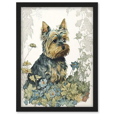 Artery8 Yorkshire Terrier Dog In Wildflowers Watercolour Illustration Wall Art PrintA4 Size from B&Q