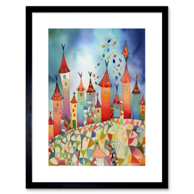 Artery8 Wall Art Print Celebration Day Cityscape Processional Street Folk Art Watercolour Painting Artwork Framed 9X7 Inch from B&Q